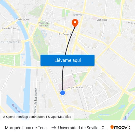 Marqués Luca de Tena (Hospital V.Rocio) to Universidad de Sevilla - Campus Ramón y Cajal map