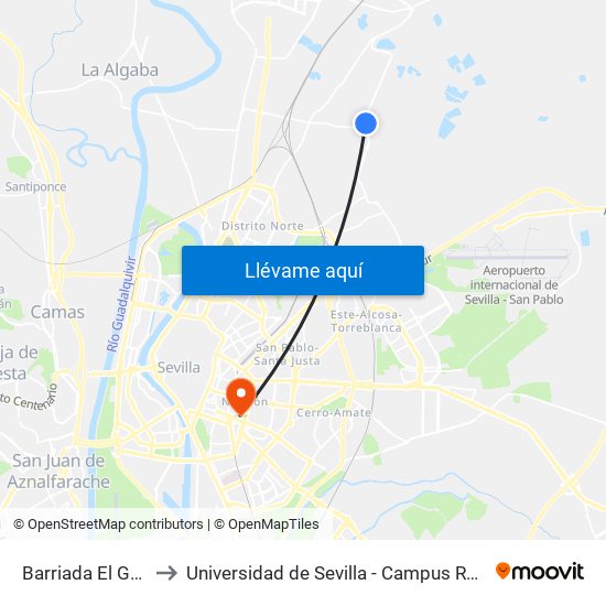 Barriada El Gordillo to Universidad de Sevilla - Campus Ramón y Cajal map