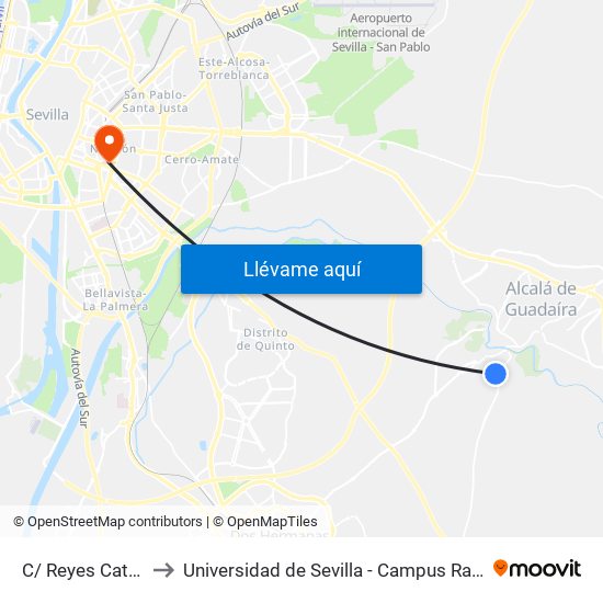 C/ Reyes Católicos to Universidad de Sevilla - Campus Ramón y Cajal map