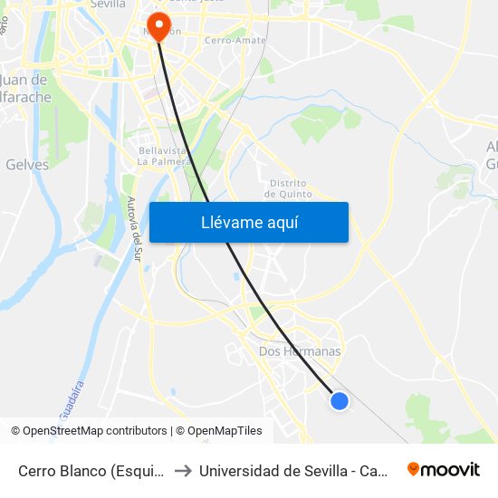 Cerro Blanco (Esquina Cornicabra) to Universidad de Sevilla - Campus Ramón y Cajal map