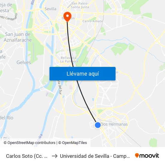 Carlos Soto (Cc. Comercial) to Universidad de Sevilla - Campus Ramón y Cajal map