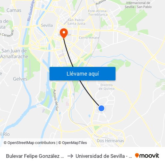 Bulevar Felipe González Márquez (Entrenúcleos) to Universidad de Sevilla - Campus Ramón y Cajal map