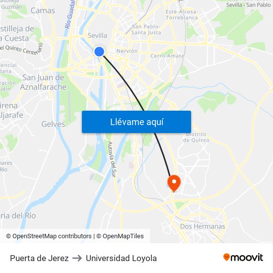 Puerta de Jerez to Universidad Loyola map