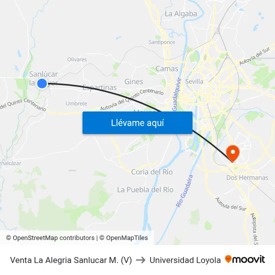 Venta La Alegria Sanlucar M. (V) to Universidad Loyola map