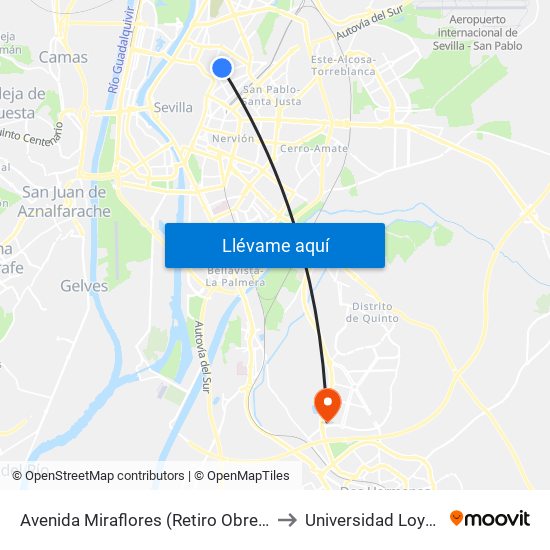 Avenida Miraflores (Retiro Obrero) to Universidad Loyola map