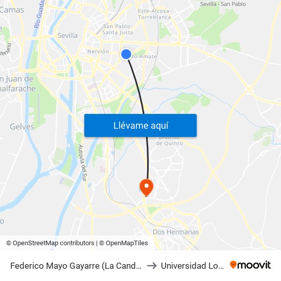 Federico Mayo Gayarre (La Candelaria) to Universidad Loyola map