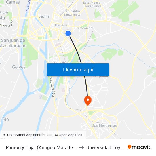 Ramón y Cajal (Antiguo Matadero) to Universidad Loyola map