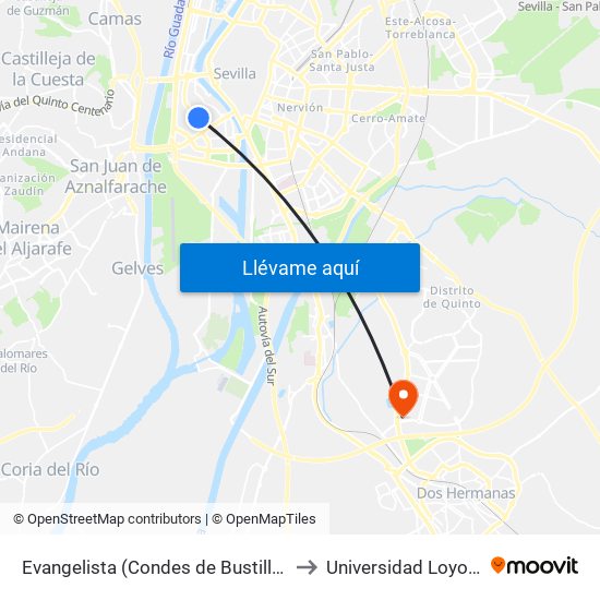 Evangelista (Condes de Bustillo) to Universidad Loyola map