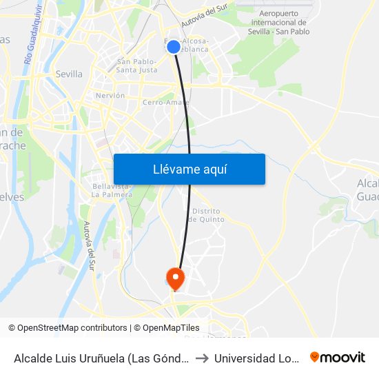 Alcalde Luis Uruñuela (Las Góndolas) to Universidad Loyola map