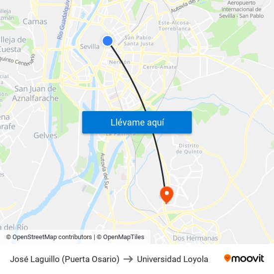 José Laguillo (Puerta Osario) to Universidad Loyola map