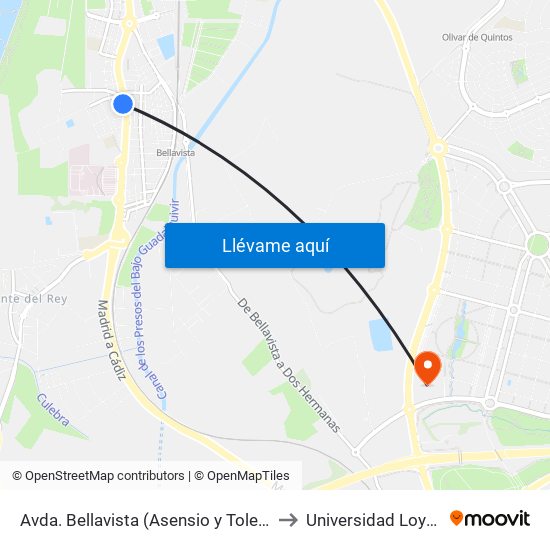 Avda. Bellavista (Asensio y Toledo) to Universidad Loyola map