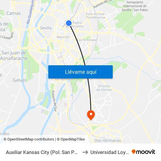 Auxiliar Kansas City (Pol. San Pablo) to Universidad Loyola map