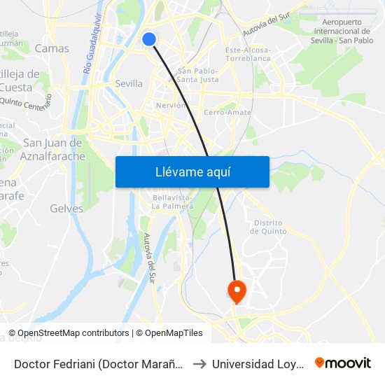 Doctor Fedriani (Doctor Marañón) to Universidad Loyola map