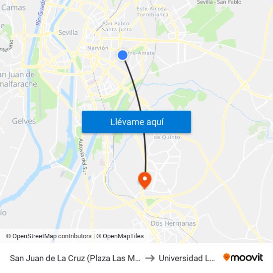 San Juan de La Cruz (Plaza Las Moradas) to Universidad Loyola map