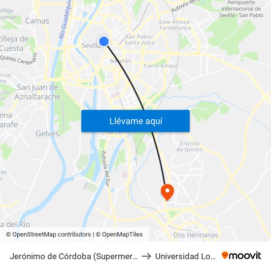 Jerónimo de Córdoba (Supermercado) to Universidad Loyola map