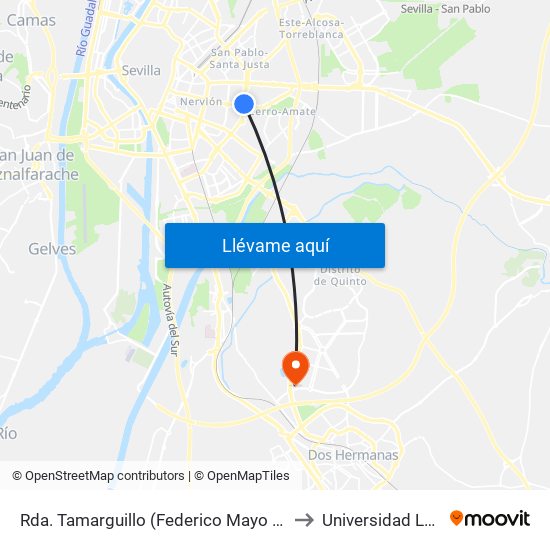 Rda. Tamarguillo (Federico Mayo Gayarre) to Universidad Loyola map