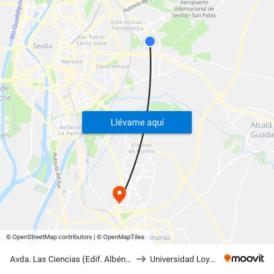 Avda. Las Ciencias (Edif. Albéniz) to Universidad Loyola map