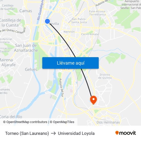 Torneo (San Laureano) to Universidad Loyola map