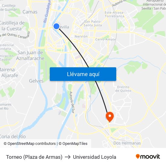 Torneo (Plaza de Armas) to Universidad Loyola map