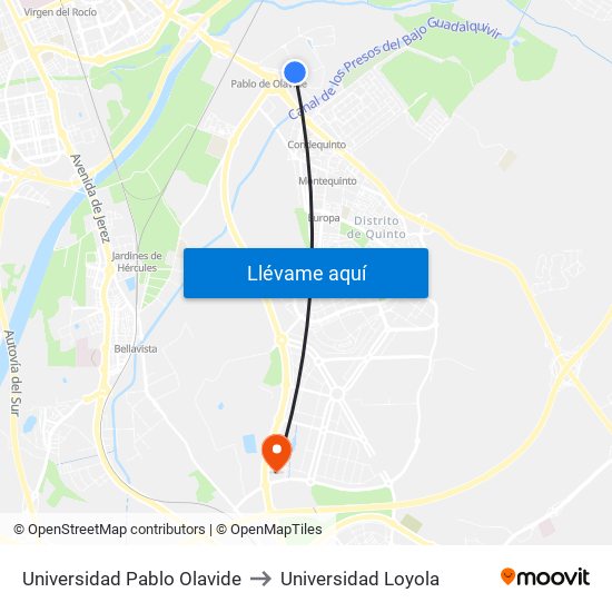 Universidad Pablo Olavide to Universidad Loyola map