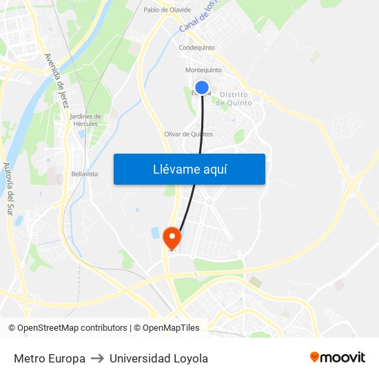 Metro Europa to Universidad Loyola map