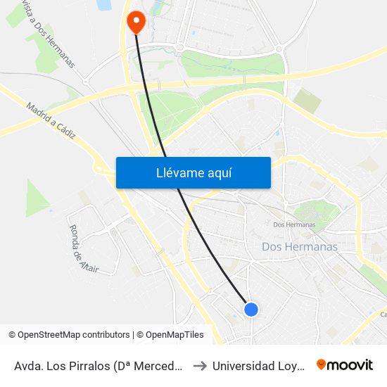 Avda. Los Pirralos (Dª Mercedes) to Universidad Loyola map