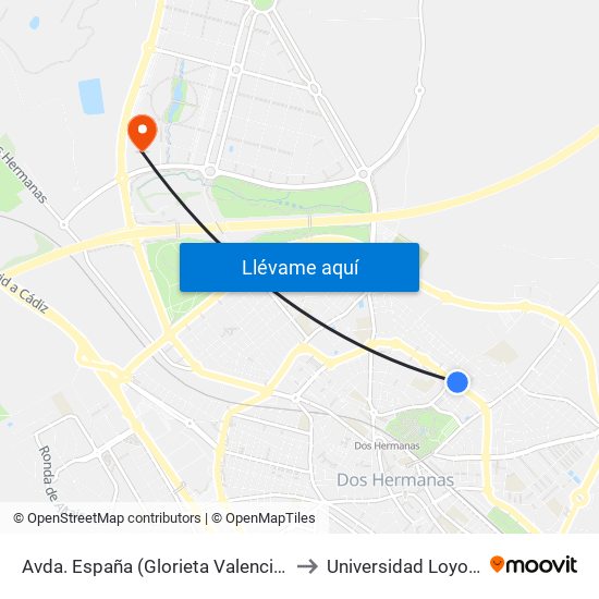 Avda. España (Glorieta Valencia) to Universidad Loyola map