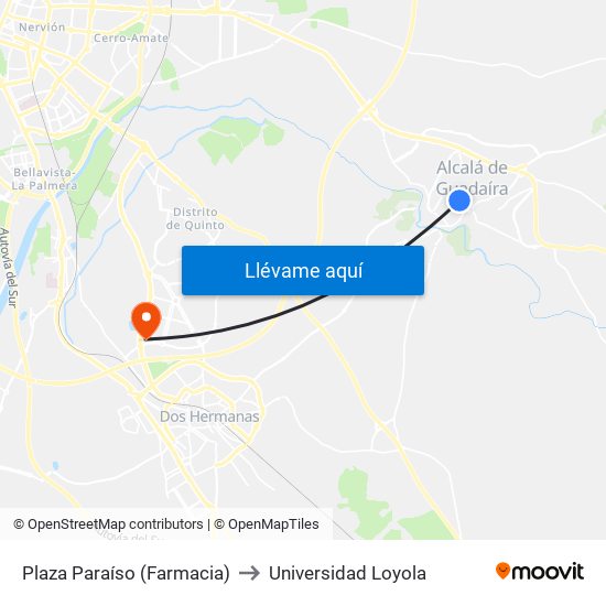 Plaza Paraíso (Farmacia) to Universidad Loyola map