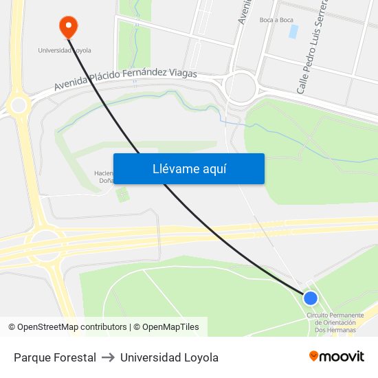 Parque Forestal to Universidad Loyola map