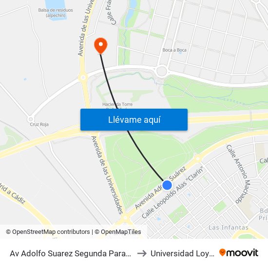 Av Adolfo Suarez Segunda Parada V to Universidad Loyola map