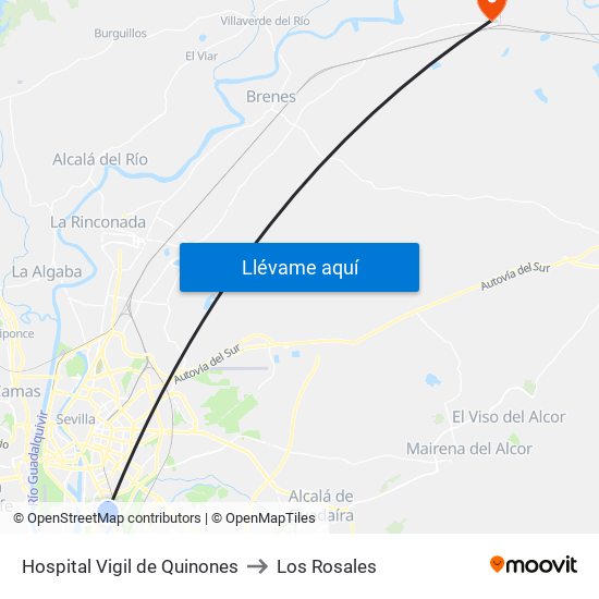 Hospital Vigil de Quinones to Los Rosales map