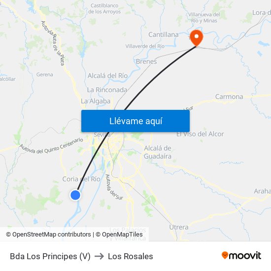 Bda Los Principes (V) to Los Rosales map