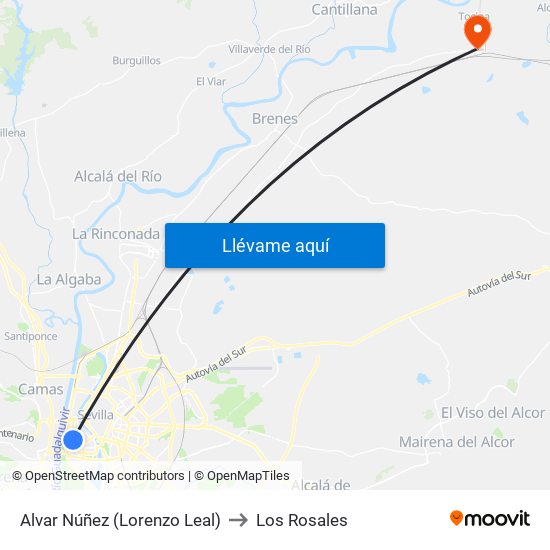 Alvar Núñez (Lorenzo Leal) to Los Rosales map