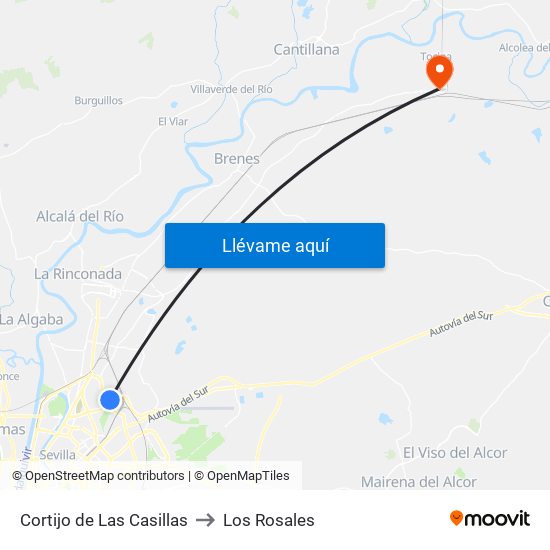 Cortijo de Las Casillas to Los Rosales map