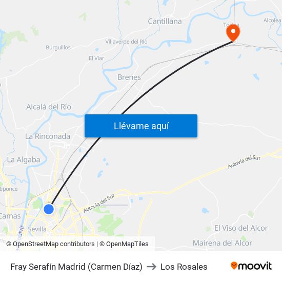 Fray Serafín Madrid (Carmen Díaz) to Los Rosales map