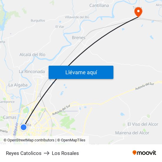 Reyes Catolicos to Los Rosales map