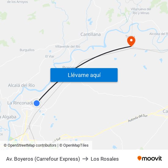 Av. Boyeros (Carrefour Express) to Los Rosales map