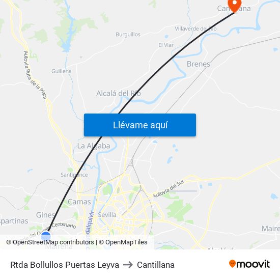 Rtda Bollullos Puertas Leyva to Cantillana map