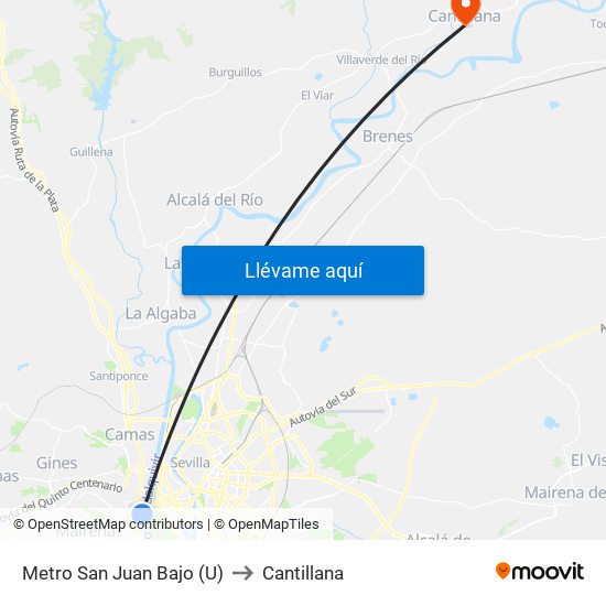 Metro San Juan Bajo (U) to Cantillana map