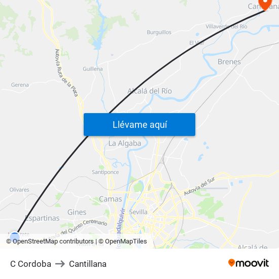 C Cordoba to Cantillana map