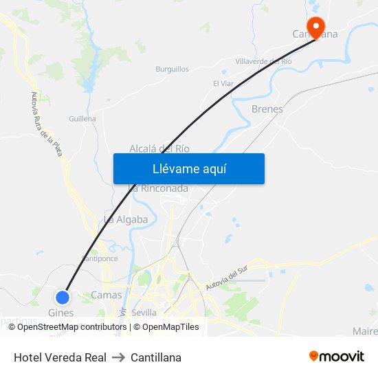 Hotel Vereda Real to Cantillana map