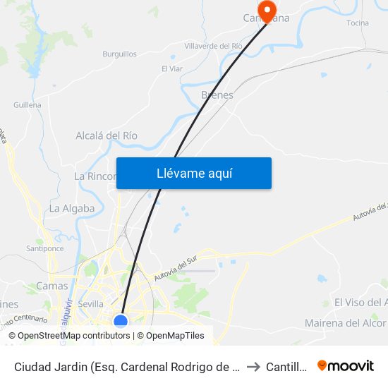Ciudad Jardin (Esq. Cardenal Rodrigo de Castro) to Cantillana map