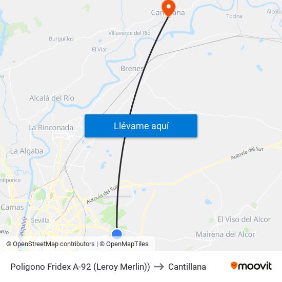 Poligono Fridex A-92 (Leroy Merlin)) to Cantillana map