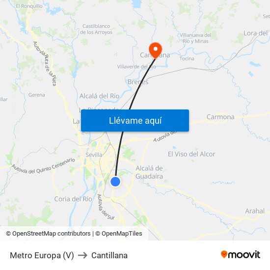 Metro Europa (V) to Cantillana map