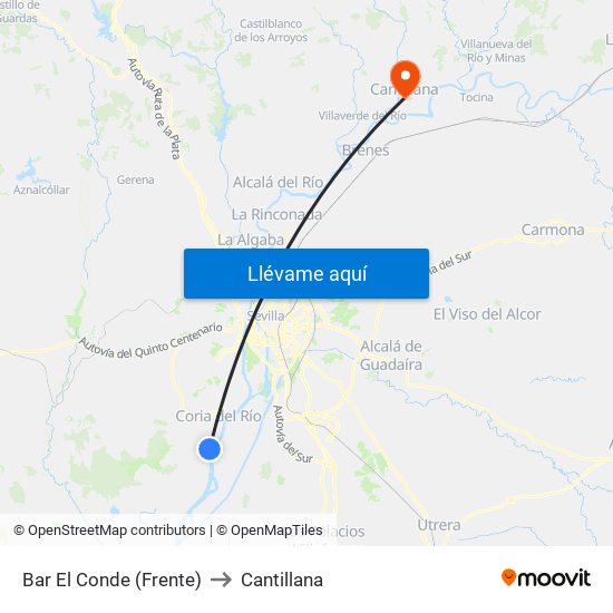 Bar El Conde (Frente) to Cantillana map