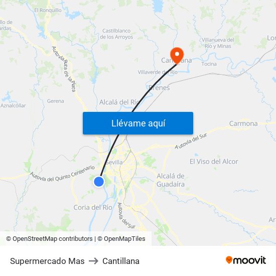 Supermercado Mas to Cantillana map