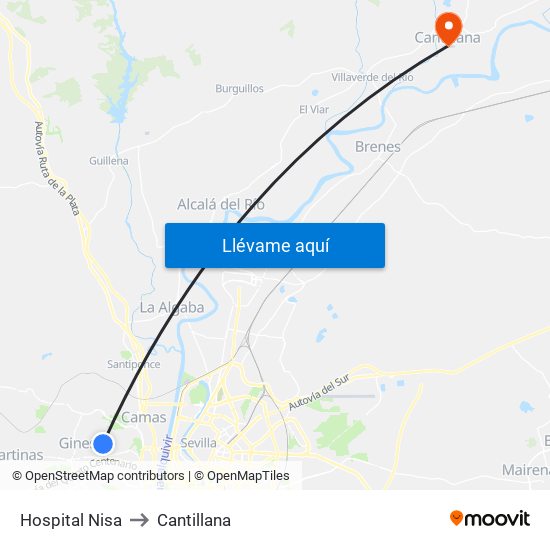 Hospital Nisa to Cantillana map