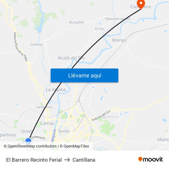El Barrero Recinto Ferial to Cantillana map