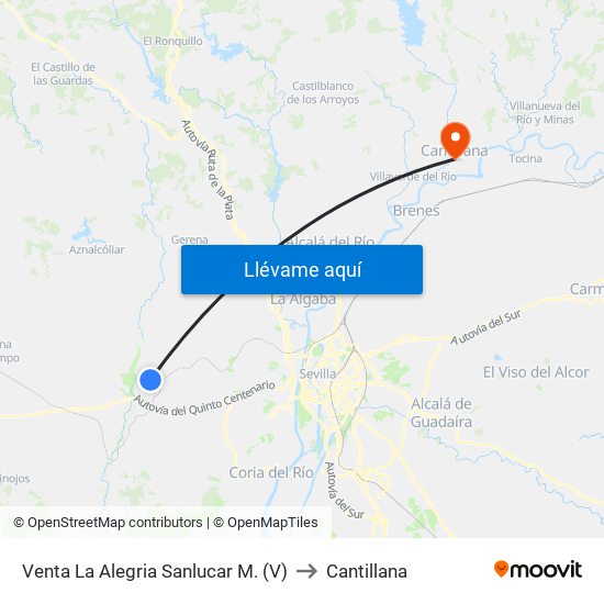 Venta La Alegria Sanlucar M. (V) to Cantillana map