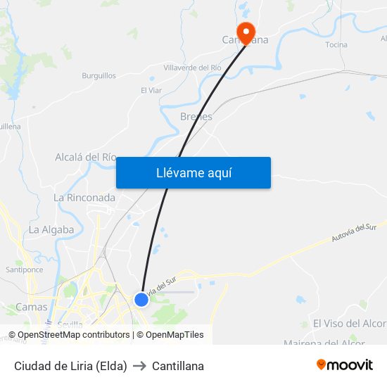 Ciudad de Liria (Elda) to Cantillana map